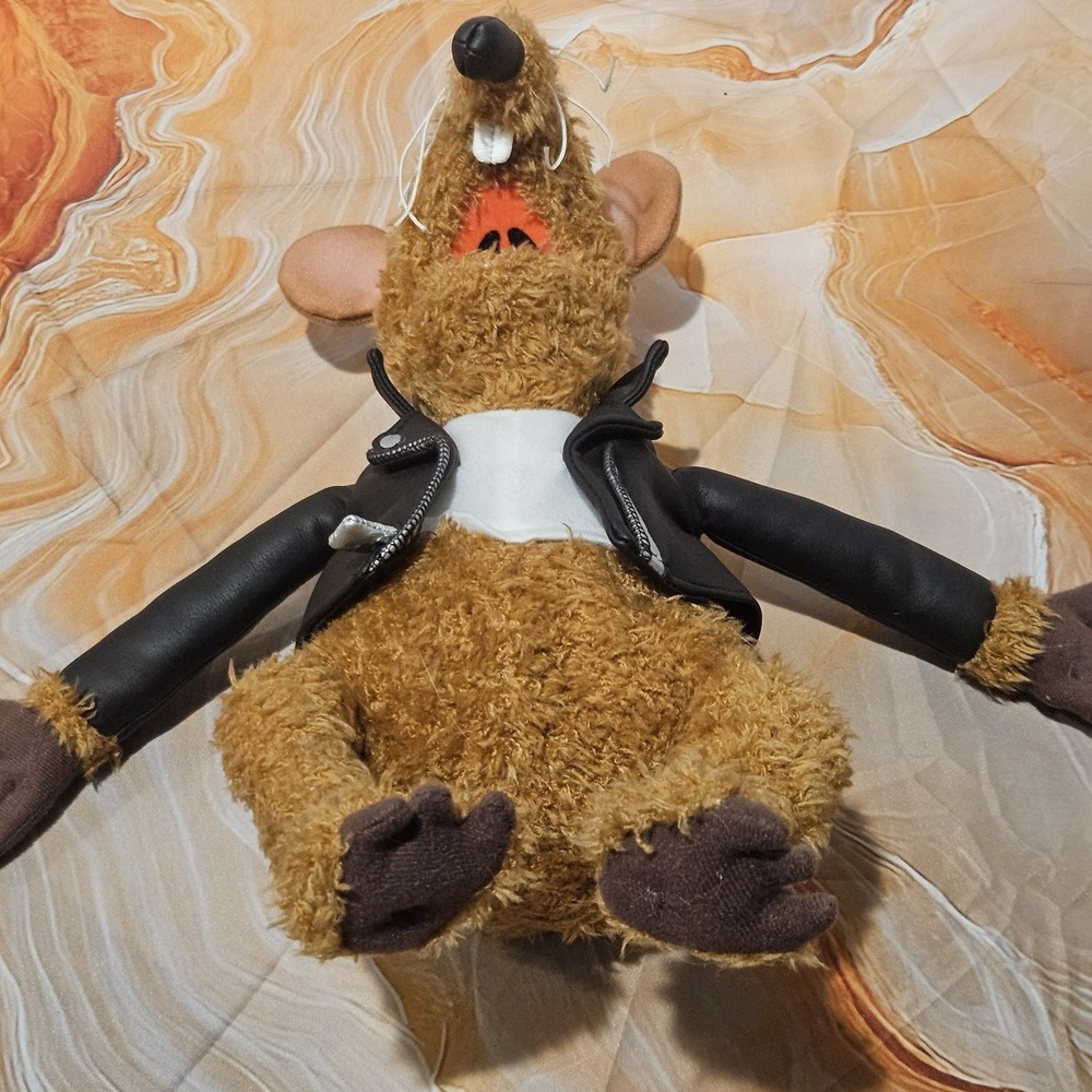 Muppets Rizzo the Rat Nanco Plush 12" Jim Henson Black Biker Jacket Vintage - Picture 5 of 8